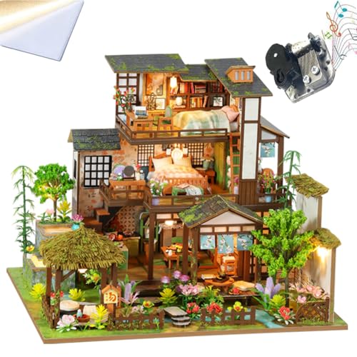 Cjeuxnr 3D-Miniatur-Puppenhaus-Set aus Holz, chinesisches Hof-Villa-Modell, DIY-Weihnachtsbasteln, Erwachsenen-Montageprojekt (Bambus-Frühlingshof – ZY) von Cjeuxnr