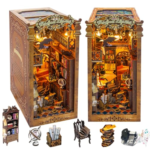 Cjeuxnr Book Nook Kit, DIY Dollhouse Booknook Bookshelf Insert Decor with LED and Music Box, 3D Library House Wooden Puzzles, Birthday Gift Home Decor for Teens Adults Cjeuxnr Book Nook Kit, DIY Dollhouse Booknook Bookshelf Insert Decor with LED and Music Box, 3D Library House Wooden Puzzles, Birthday Gift Home Decor for Teens Adults von Cjeuxnr