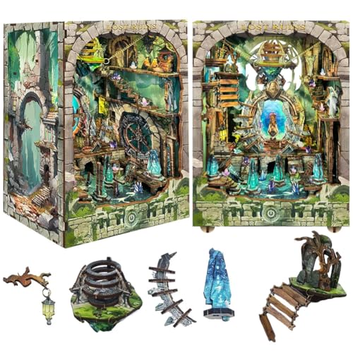 Cjeuxnr Booknook Tiny House Bücherregal Dekor 3D Holzpuzzle Book Nook Kit - DIY Miniaturhaus Puppenhaus Kit für Erwachsene und Jugendliche, Geschenke für Familie, Freunde (SQ-30) von Cjeuxnr