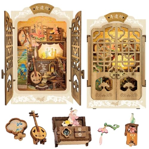 Cjeuxnr Booknook Tiny House Bücherregal Dekor 3D Holzpuzzle Book Nook Kit - DIY Miniaturhaus Puppenhaus Kit für Erwachsene und Jugendliche, Geschenke für Familie, Freunde (SQ02C) von Cjeuxnr