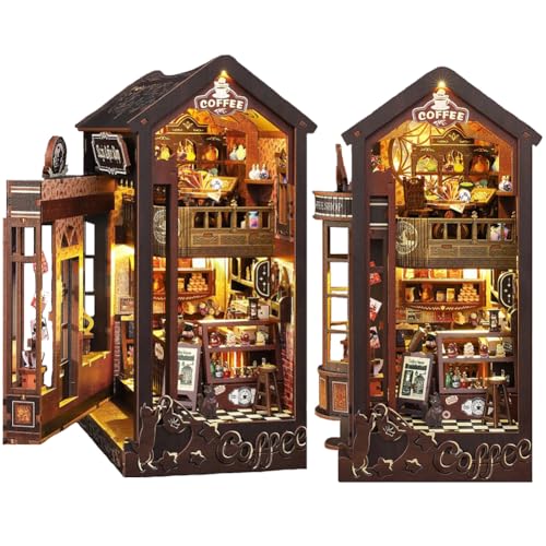 Cjeuxnr DIY Book Nook Kit, 3D Wooden Puzzle Dollhouse Kit Booknook Miniature Kit DIY Book Nook Kits for Adults and Teens Tiny House (Magic Coffee House) von Cjeuxnr