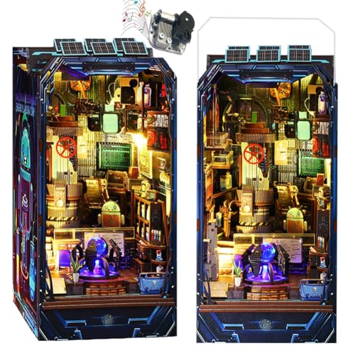 Cjeuxnr DIY Book Nook Kit, 3D Wooden Puzzle Dollhouse Kit Booknook Miniature Kit DIY Book Nook Kits for Adults and Teens Tiny House Bookshop Memories Model (Laboratory + Dust Cover) von Cjeuxnr