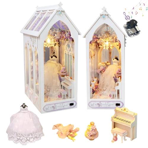 Cjeuxnr DIY Book Nook Kit Miniatur Hochzeit Kleidung Haus 3D Holzpuzzle mit LED-Lichtern Bücherregal Lnsert Dekor Buchstütze Puppenhaus Kit Basteln für Erwachsene von Cjeuxnr
