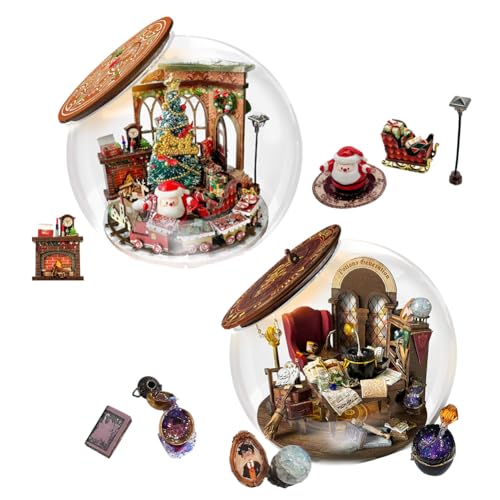 Cjeuxnr DIY Miniatur Puppenhaus Kit 3D Glaskugel Kreative Raumszene mit Möbeln & LED Home Decor Handwerk für Weihnachten und Thanksgiving Geschenke (2 Stück) von Cjeuxnr