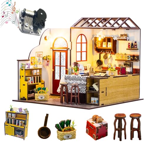 Cjeuxnr DIY Miniatur Puppenhaus Kit für Teenager und Erwachsene, 3D Holzpuzzle Buchstützen mit LED-Licht, Geschenke für Familie und Freunde (Kein Staubschutz) von Cjeuxnr