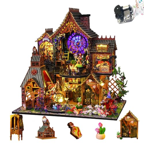 Cjeuxnr Mini Magic House Kits 3D Holz Puppenhaus Handwerk Modell Kreativer Raum, mit LED-Lichtern Basteln für Erwachsene Weihnachten Geburtstagsgeschenke (mit Bewegung) von Cjeuxnr