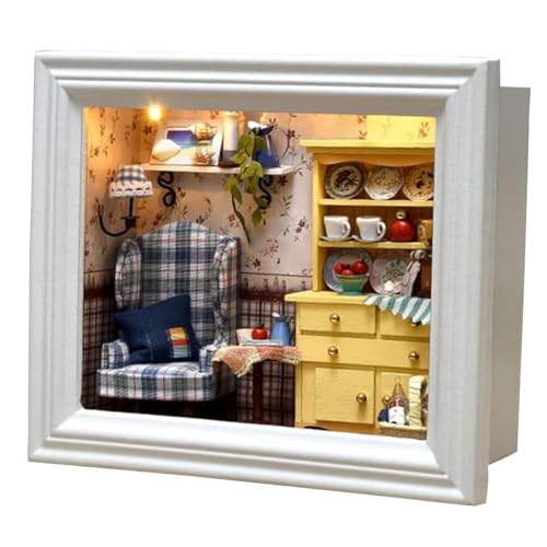 Cjeuxnr Puppenhaus Miniatur DIY Haus Kit Kreatives Zimmer mit Möbeln, LED-Lichtern und Rahmen für Erwachsene Geburtstagsgeschenke Heimdekoration (Mittsommernachmittag) von Cjeuxnr