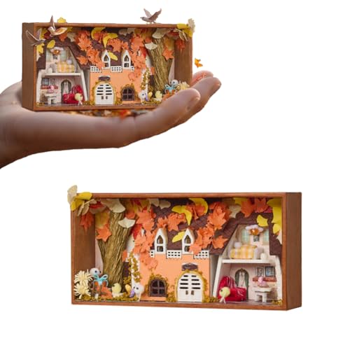 Four Season Kit - DIY Miniature House Dollhouse Kit for Adults and Teens, Tiny House Bookshelf Decor 3D Wooden Puzzle, Gifts for Family Friends (Fall) von Cjeuxnr