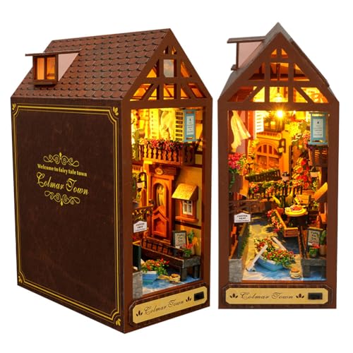 JAMSH Französischer Stil Mini Holz Buch Nook Kit Romantisches Märchen Stadtbau Modell DIY Buch Block Bücherregal Modell mit LED-Licht für Erwachsene Jugendliche (Freizeit Jahre) von Cjeuxnr