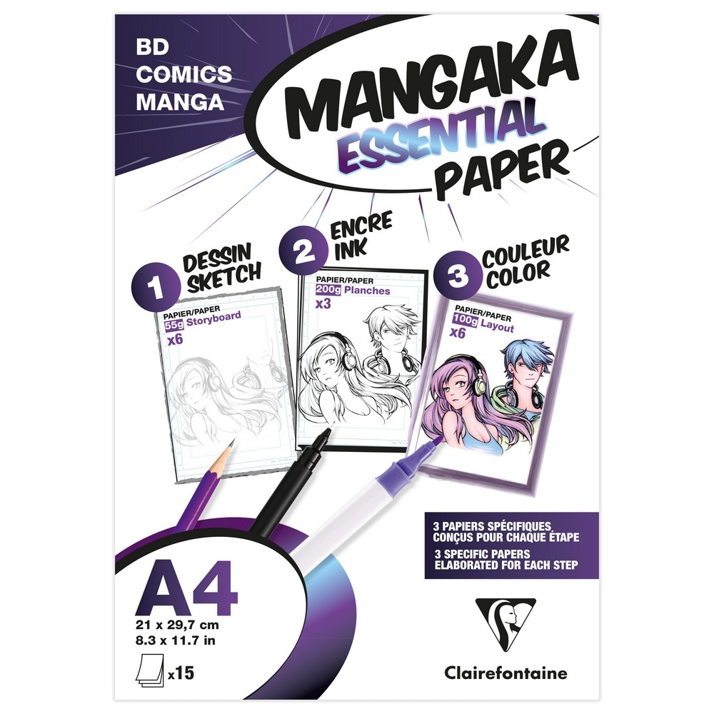 Clairefontaine Zeichenpapier Mangaka Essential Paper A4 15 Blatt Set von Clairefontaine