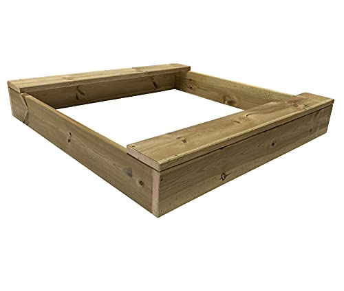 Clamaro 'Basic' Holz Sandkasten 100 x 100 cm extra stabil aus Fichte Massivholz Bohlen (26mm stark, imprägniert), 2 Sitzflächen mit abgerundeten Kanten, verzinkte Schrauben - 100% Made in Germany von CLAMARO