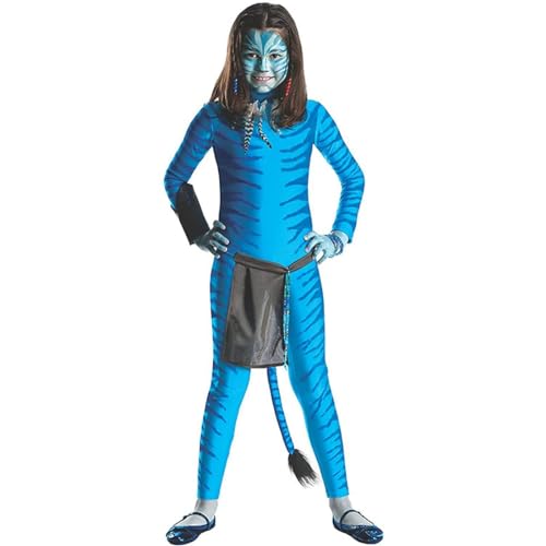 Claofoc 3 Stück Avatar Kostüm Kinder Halloween Karneval Cosplay Kostüm Aliens Ganzkörper Body Overall Outfit Spandex Verkleidung für Jungen und Mädchen von 3–14 Jahren (L) von Claofoc