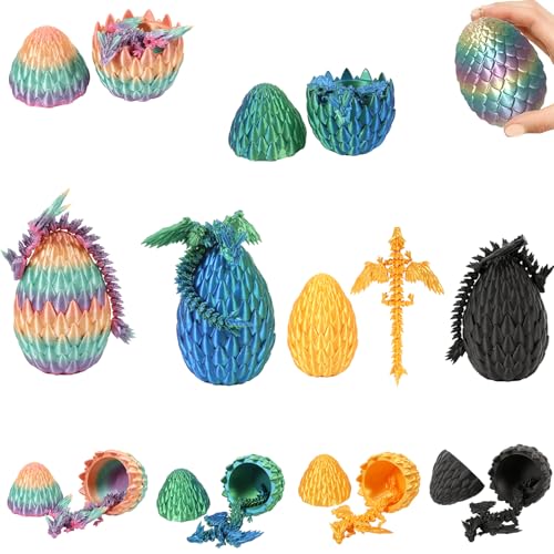 Claofoc 3D Gedrucktes Drachenei mit Drache 4 Teiliges Easter Mini 8cm Drache im Ei Figuren Realistische Drachenzähmen Leicht Gemacht Geheimnisvolle Drachen Spielzeug (4 Stück A) von Claofoc