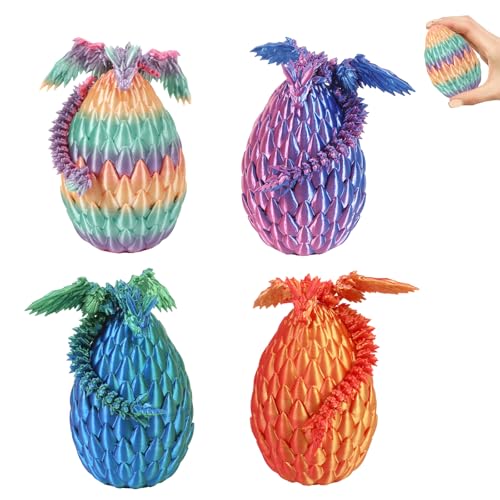 Claofoc 3D Gedrucktes Drachenei mit Drache 4 Teiliges Easter Mini 8cm Drache im Ei Figuren Realistische Drachenzähmen Leicht Gemacht Geheimnisvolle Drachen Spielzeug (4 Stück C) von Claofoc