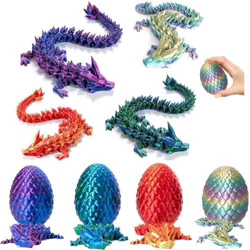 Claofoc 3D Gedrucktes Drachenei mit Drache 4 Teiliges Easter Mini 8cm Drache im Ei Figuren Realistische Drachenzähmen Leicht Gemacht Geheimnisvolle Drachen Spielzeug (4 Stück D) von Claofoc