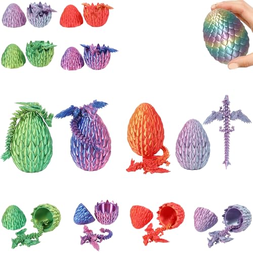 Claofoc 3D Gedrucktes Drachenei mit Drache 4 Teiliges Easter Mini 8cm Drache im Ei Figuren Realistische Drachenzähmen Leicht Gemacht Geheimnisvolle Drachen Spielzeug von Claofoc