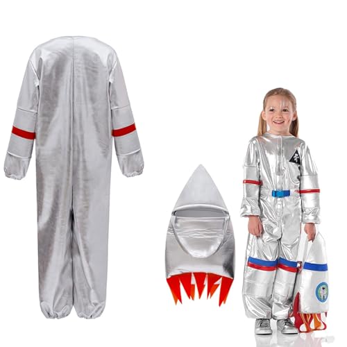 Claofoc Astronaut Kostüm Kinder Weltraum Overall mit Raketentasche Halloween Karneval Cosplay als Geschenk für Jungen und Mädchen (XL) von Claofoc