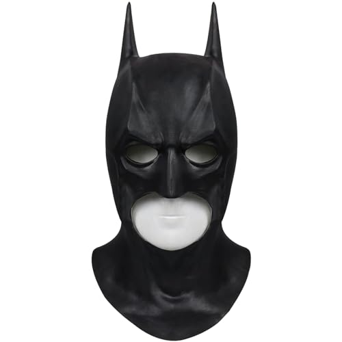 Claofoc Batman Maske Vollkopf Schwarz Latex Maske Erwachsene Herren Superheld Fledermaus Maske Halloween Karneval Kostümzubehör Kopfbedeckung Schwarzer Helm (Style 1) von Claofoc