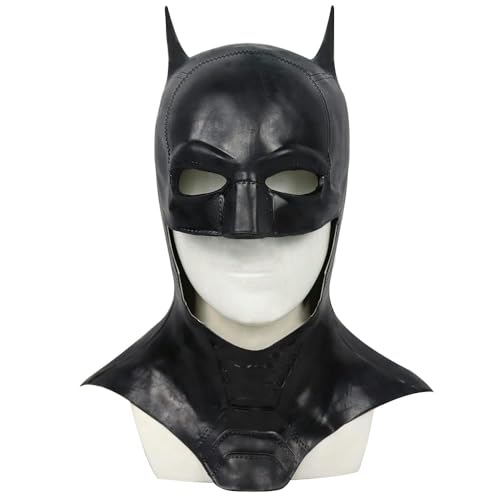 Claofoc Batman Maske Vollkopf Schwarz Latex Maske Erwachsene Herren Superheld Fledermaus Maske Halloween Karneval Kostümzubehör Kopfbedeckung Schwarzer Helm (Style 2) von Claofoc