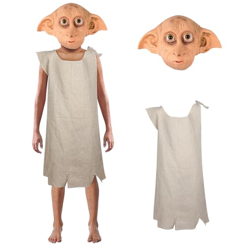 Claofoc Dobby Kostüm für Kinder Dobby Latex Maske Halloween Gruseliges Realistisches Cosplay Kostüm mit Elfenmaske für Jungen und Mädchen von (150) von Claofoc