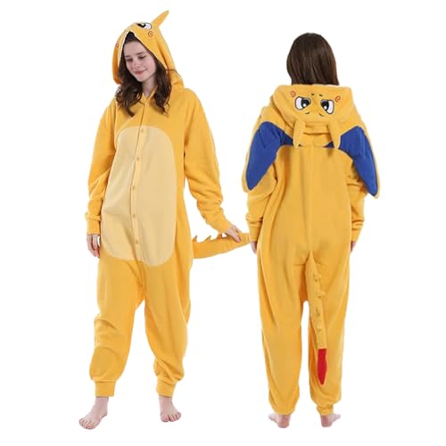 Claofoc Drachen Kostüm Erwachsene Jumpsuit Drache Pyjamas Tier Onesie Kostüm Herren Winter Plüsch Overall für Halloween Weihnachten Karneval Cosplay Schlafanzug (M) von Claofoc