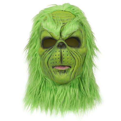 Claofoc Grinch Maske Weihnachts Hut Kostüm Maske Weihnachten Grünes Gesicht Monster Gruselige Latex Maske für Erwachsene Frauen und Männer Cosplay Kostüm Requisiten (B) von Claofoc