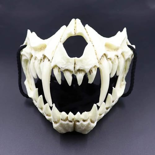 Claofoc Japanische Maske Halloween Tiger Maske Ye Dragon God Schwarze Knochen Harz Totenkopf Gruselige Horror Ninja Cosplay Kostüm Requisiten für Erwachsene (2-teiliges Set B) von Claofoc