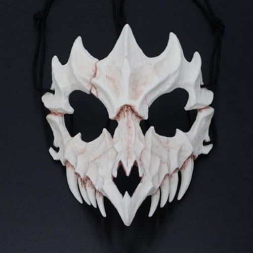 Claofoc Japanische Maske Halloween Tiger Maske Ye Dragon God Schwarze Knochen Harz Totenkopf Gruselige Horror Ninja Cosplay Kostüm Requisiten für Erwachsene (Drachengott) von Claofoc