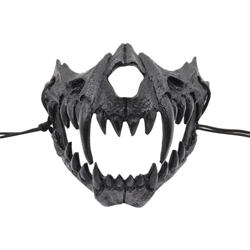 Claofoc Japanische Maske Halloween Tiger Maske Ye Dragon God Schwarze Knochen Harz Totenkopf Gruselige Horror Ninja Cosplay Kostüm Requisiten für Erwachsene (Schwarz) von Claofoc