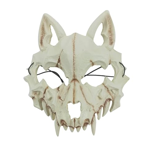 Claofoc Japanische Maske Halloween Tiger Maske Ye Dragon God Schwarze Knochen Harz Totenkopf Gruselige Horror Ninja Cosplay Kostüm Requisiten für Erwachsene (Wolf) von Claofoc
