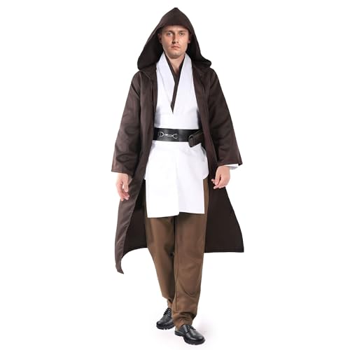 Claofoc Jedi Kostüm für Erwachsene Männer Jedi Robe Kapuzenrobe Umhang Tunika Cosplay Kostüm Uniform Outfits komplettes Set Halloween Ritter Kostüm (2XL) von Claofoc