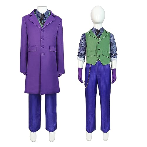 Claofoc Joker Kostüm für Herren Kinder Jungen Teenager Halloween Cosplay Kostüm Deluxe Anzug Mantel Hemd Jacke Krawatte Hose Herren Outfit Riddler Kostüm (2XL) von Claofoc