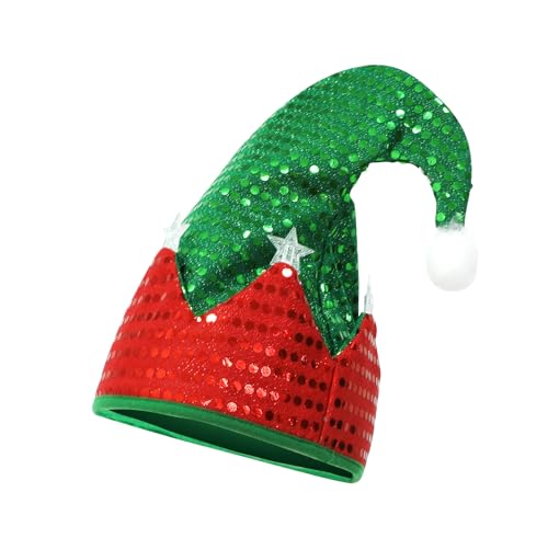 Claofoc Led Weihnachtsmützen Erwachsene Weihnachtsmütze mit Led-Lichtern Elfenhut aus Filz mit Glöckchen Weihnachten Party Kostüm Neujahr und Zubehör (1PC green LED) von Claofoc