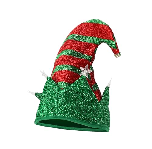 Claofoc Led Weihnachtsmützen Erwachsene Weihnachtsmütze mit Led-Lichtern Elfenhut aus Filz mit Glöckchen Weihnachten Party Kostüm Neujahr und Zubehör (1PC red green LED) von Claofoc