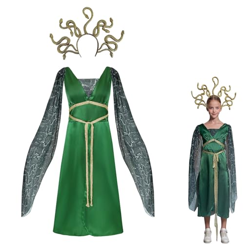 Claofoc Medusa Kostüm für Kinder Erwachsene, Griechische Göttin Kostüm mit Goldenem Schlangen Kopfbedeckung Fancy Kleid Mädchen Grün Medusa Outfits für Halloween Karneval Cosplay Party Claofoc Medusa Kostüm für Kinder Erwachsene, Griechische Göttin Kostüm mit Goldenem Schlangen Kopfbedeckung Fancy Kleid Mädchen Grün Medusa Outfits für Halloween Karneval Cosplay Party von Claofoc