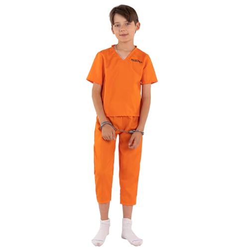 Claofoc Orange Sträfling Kostüm Kinder Unisex Kostüm für Sträflinge Karneval Halloween Kinder kostüme für Jungen und Mädchen (3pcs Sträfling Kostüm Kinder, L) von Claofoc