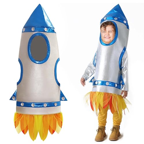 Claofoc Rakete Kostüm Kinder Cosplay 3D Rakete Kostüm Jungen Raumschiff Kostüm Kinder Astronauten kostüm Karneval Party Kinder Faschingskostüme (L) von Claofoc