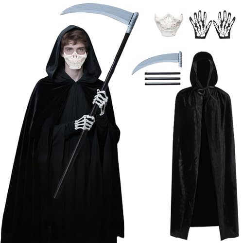 Claofoc Sensenmann Kostüm Herren 4 Stück Horror Grim Reaper Costume with Totenkopf Maske Gruseliges Scream Ghostface Cosplay für Erwachsener Halloween Carnival Party Claofoc Sensenmann Kostüm Herren 4 Stück Horror Grim Reaper Costume with Totenkopf Maske Gruseliges Scream Ghostface Cosplay für Erwachsener Halloween Carnival Party von Claofoc