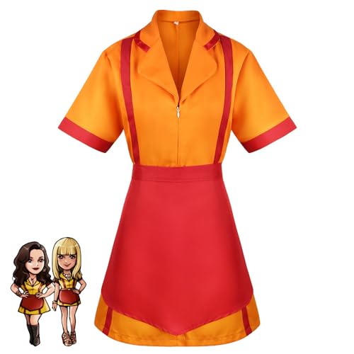 Claofoc Two Broke Girls Kostüm Caroline und Max Kostüm für Erwachsene Damen Diner Uniform mit Schürze Maid Dress Karneval Halloween Cosplay Costume Outfit (S) von Claofoc