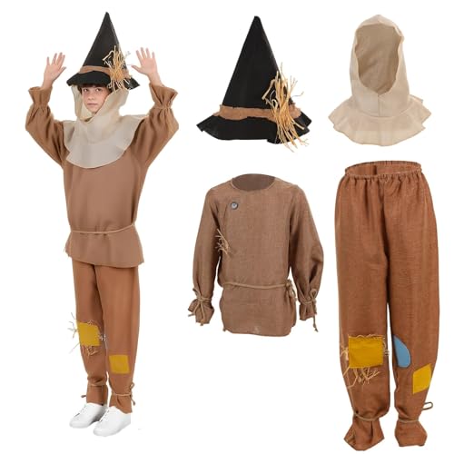 Claofoc Vogelscheuche Kostüm für Kinder, Karneval Bühnenkostüm mit Hut, Braun (S) von Claofoc