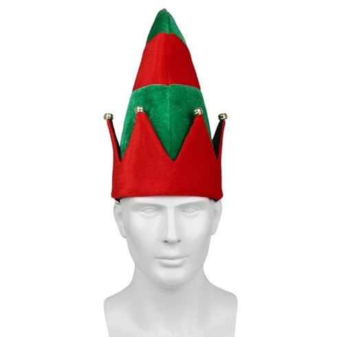 Claofoc Weihnachts Elf Hut für Erwachsene Kinder Rot Grüner Filzhut mit Glöckchen Neuheit Lustiges Weihnachtskostüm Weihnachtsmann Helfer Kostümzubehör Unisex von Claofoc