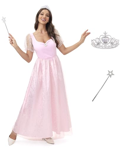 Clarisbelle Damen Halloween Puffärmel Herzausschnitt Kostüm Rosa Prinzessin Kleid mit Stern Zauberstab und Diadem, Pink, S Clarisbelle Damen Halloween Puffärmel Herzausschnitt Kostüm Rosa Prinzessin Kleid mit Stern Zauberstab und Diadem, Pink, S von Clarisbelle