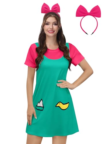 Clarisbelle Damenkleid für Halloween, Party, Grafik, Türkis, Rugrets Phill Lill Crew Ncek Cosplay-Kostüm, Grün, Größe S von Clarisbelle