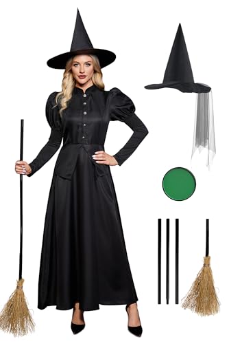 Clarisbelle Elpheba-Kostüm für Damen, Halloween, Zauberin, Gothic, Cosplay, Hexe, Wicked, lockere Passform, cooles Zauberin, böses Outfit, Schwarz, Größe XS von Clarisbelle