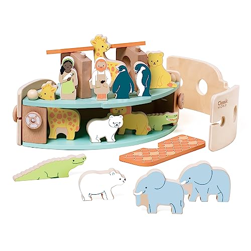 Classic World Holzschiff Arche Noah 16 Teile Holzspielzeug für Kinder ab 18 Monaten von Classic World
