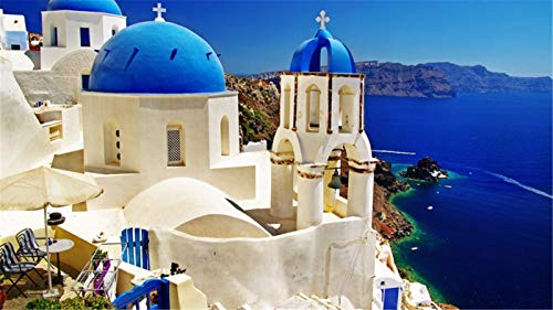 ClassicJP DIY Spiel Für Kind Erwachsene Spielzeug Geschenk Erstaunliche Gebirgslandschaft des Santorini-Ansichtseeblauen Himmels Puzzle 1000Stück Puzzles von ClassicJP