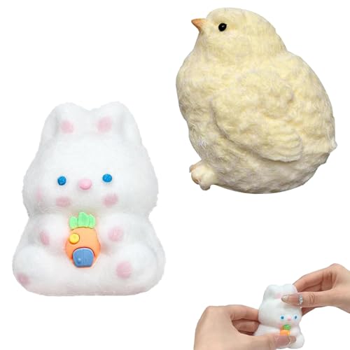 2 Stück Squishy Hase Osterküken Squishies, Anti Stress Spielzeug, Weiches Quetschspielset mit Kaninchen und Küken, Entspannendes Knautschspielzeug für Kinder von ClcIosis