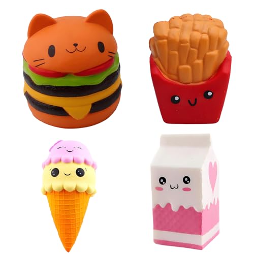 4 Stück Squishy Spielzeug, Squishies, Slow Rising Quetschies Spielzeug Pommes Frites, Eiscreme, Burger Cat, Milch Squeeze Toy 4 Stück Squishy Spielzeug, Squishies, Slow Rising Quetschies Spielzeug Pommes Frites, Eiscreme, Burger Cat, Milch Squeeze Toy von ClcIosis