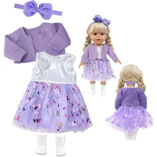 Puppenkleidung 43 cm puppenkleidung 38 cm Puppenkleider 36 cm Weiches lila weißes Set mit Schmetterlingsmuster einfach an- ausziehbar Mädchen von ClcIosis