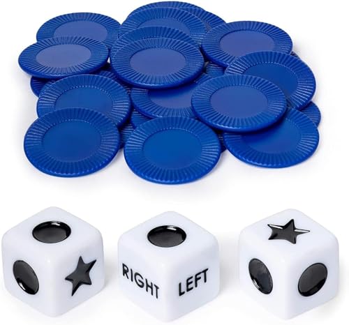24-teiliges Würfelspiel mit blauen Chips, links und rechts, innovatives Würfelspiel-Set mit 3 Würfeln und Würfelspielen für Familien, Freunde, Versammlungen, Spiele und Zubehör von Cldaisy